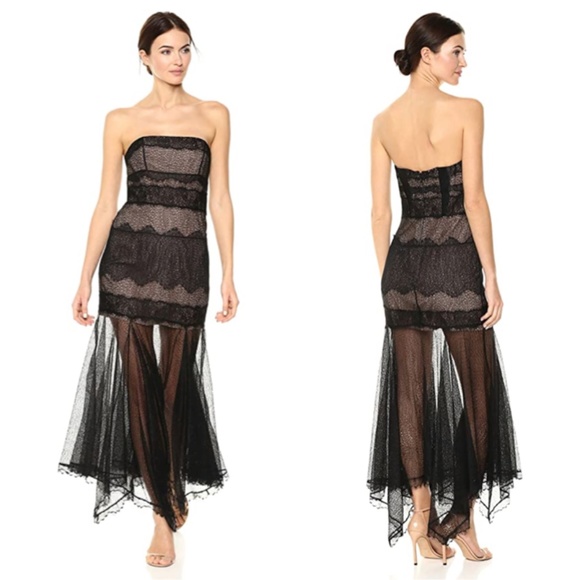 HALSTON HERITAGE Strapless Lace Gown